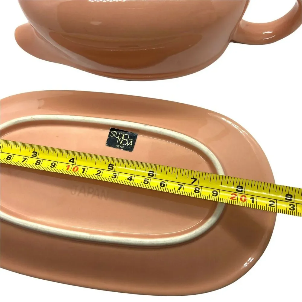 Gravy Boat Saucer & Plate Vintage Studio Nova Pink Gray Porcelain Retro Dinner